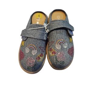 US SPORTS Kids Girls Denim Embellished Slipper Clog Size 1